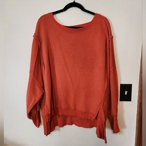 Free People Red Orange Camden Pull Over Sweatshirt Size M